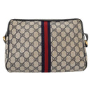 GUCCI GG Supreme Sherry Line Bag PVC Navy Gold Red 42 01 4071 Auth KD539-2