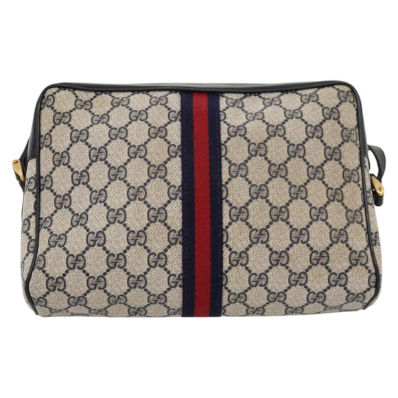 GUCCI GG Supreme Sherry Line Bag PVC Navy Gold Red 42 01 4071 Auth KD539