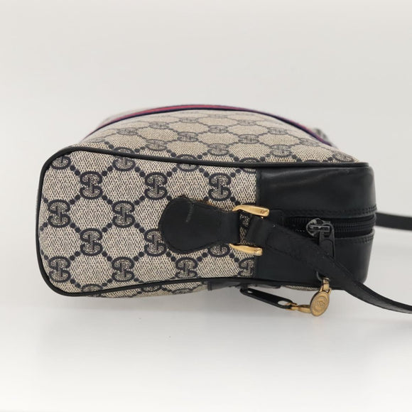 GUCCI GG Supreme Sherry Line Bag PVC Navy Gold Red 42 01 4071 Auth KD539