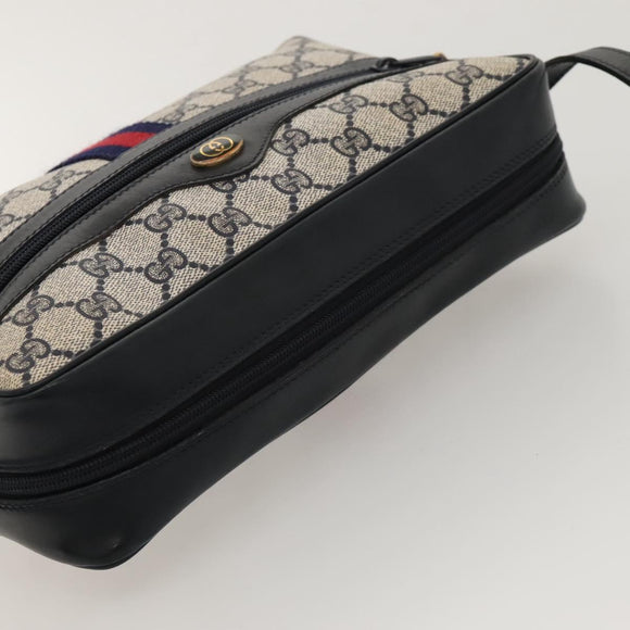 GUCCI GG Supreme Sherry Line Bag PVC Navy Gold Red 42 01 4071 Auth KD539