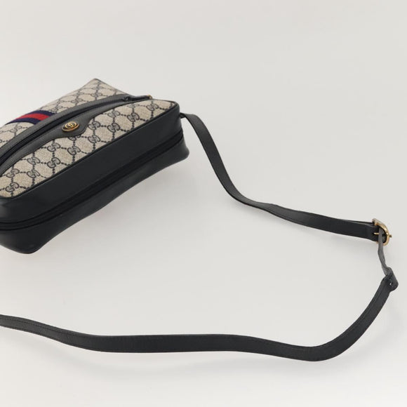 GUCCI GG Supreme Sherry Line Bag PVC Navy Gold Red 42 01 4071 Auth KD539