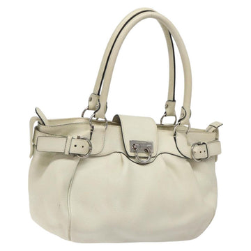Salvatore Ferragamo Gancini Shoulder Bag Leather White Silver Auth KD545