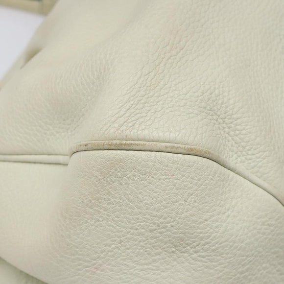 Salvatore Ferragamo Gancini Shoulder Bag Leather White Silver Auth KD545