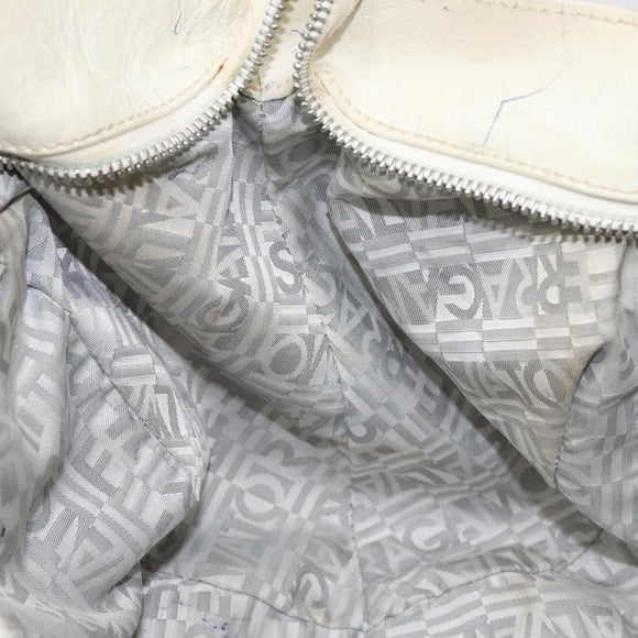 Salvatore Ferragamo Gancini Shoulder Bag Leather White Silver Auth KD545
