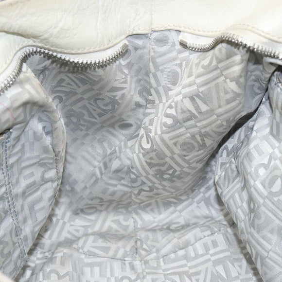 Salvatore Ferragamo Gancini Shoulder Bag Leather White Silver Auth KD545