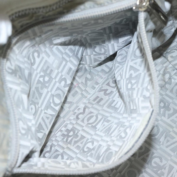 Salvatore Ferragamo Gancini Shoulder Bag Leather White Silver Auth KD545