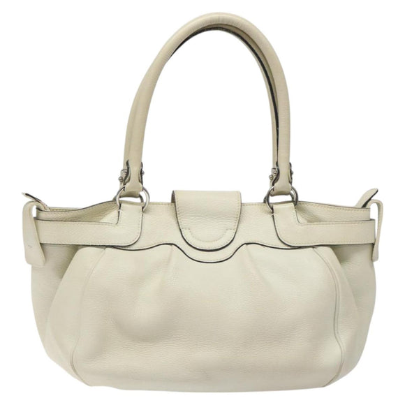 Salvatore Ferragamo Gancini Shoulder Bag Leather White Silver Auth KD545