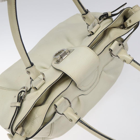 Salvatore Ferragamo Gancini Shoulder Bag Leather White Silver Auth KD545