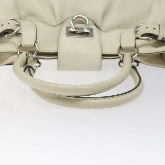 Salvatore Ferragamo Gancini Shoulder Bag Leather White Silver Auth KD545