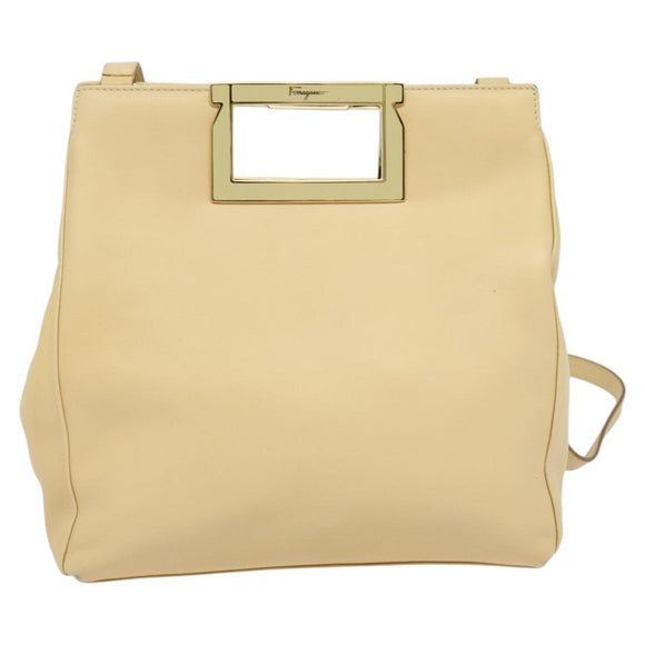 Salvatore Ferragamo Hand Bag Leather 2way Beige Gold Auth KD546