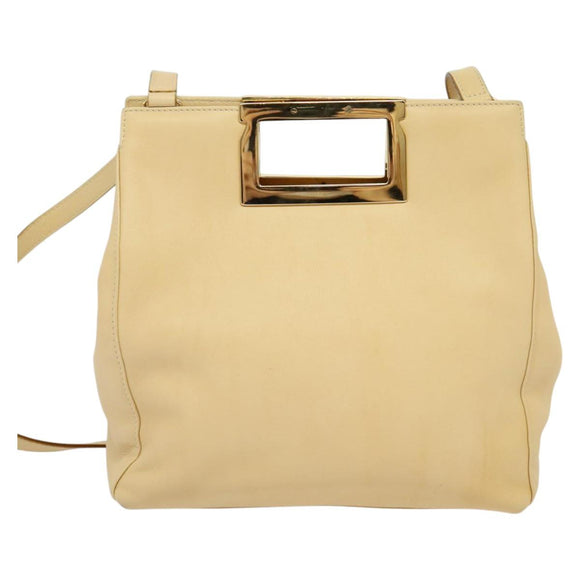 Salvatore Ferragamo Hand Bag Leather 2way Beige Gold Auth KD546