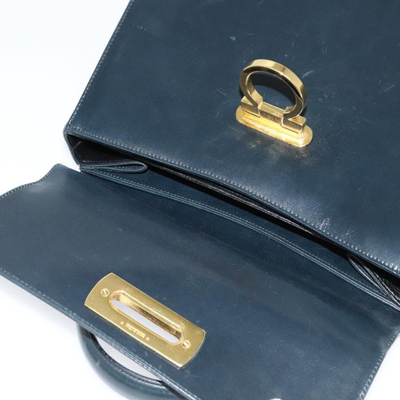 Salvatore Ferragamo Gancini Hand Bag Leather 2way Black Gold Auth KD547