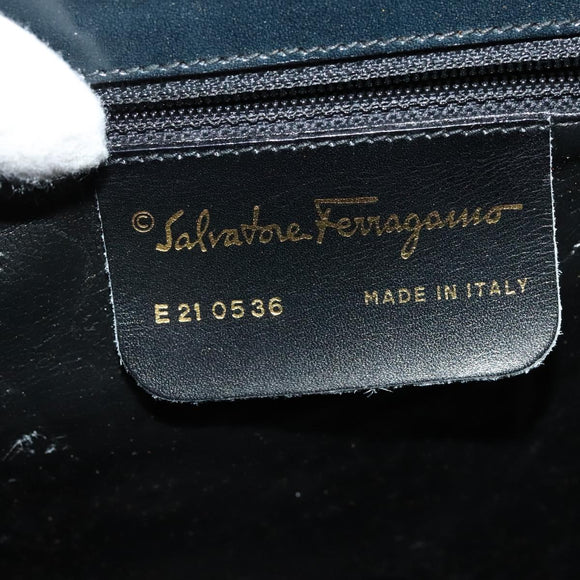 Salvatore Ferragamo Gancini Hand Bag Leather 2way Black Gold Auth KD547