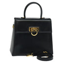 Salvatore Ferragamo Gancini Hand Bag Leather 2way Black Gold Auth KD547-1