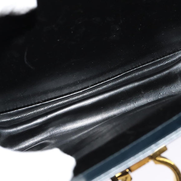 Salvatore Ferragamo Gancini Hand Bag Leather 2way Black Gold Auth KD547