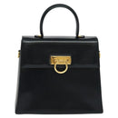 Salvatore Ferragamo Gancini Hand Bag Leather 2way Black Gold Auth KD547-13