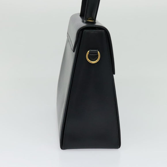 Salvatore Ferragamo Gancini Hand Bag Leather 2way Black Gold Auth KD547