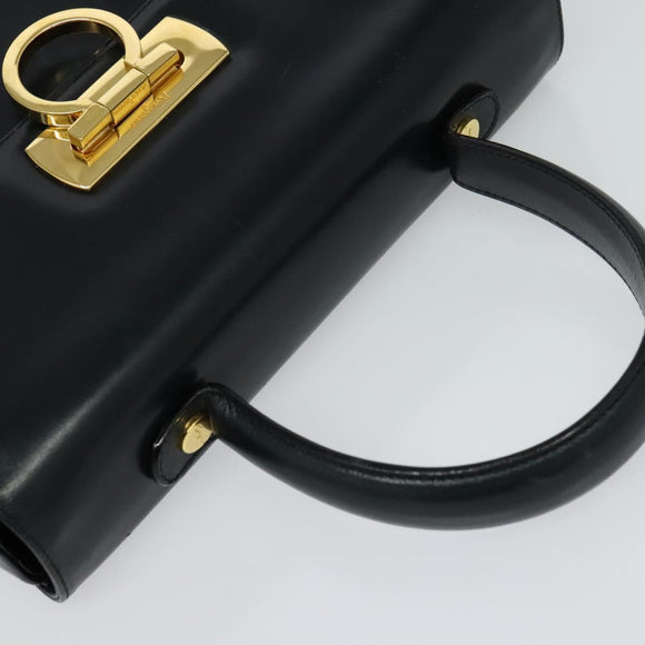 Salvatore Ferragamo Gancini Hand Bag Leather 2way Black Gold Auth KD547