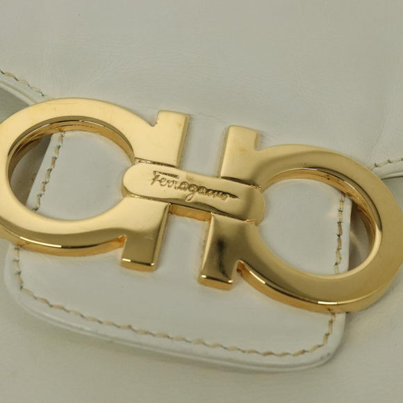 Salvatore Ferragamo Gancini Backpack Leather White Gold Auth KD549