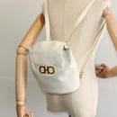 Salvatore Ferragamo Gancini Backpack Leather White Gold Auth KD549-21