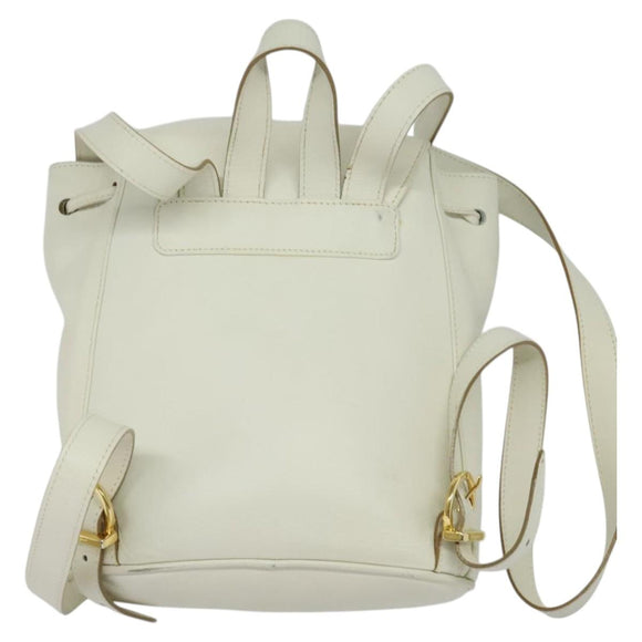 Salvatore Ferragamo Gancini Backpack Leather White Gold Auth KD549