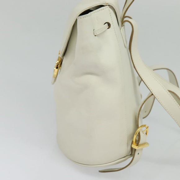 Salvatore Ferragamo Gancini Backpack Leather White Gold Auth KD549