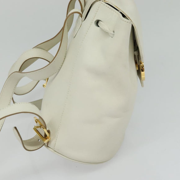 Salvatore Ferragamo Gancini Backpack Leather White Gold Auth KD549