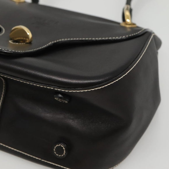 PRADA Shoulder Bag Leather Black Gold Auth KD552V