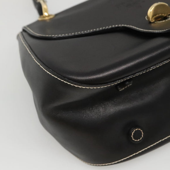 PRADA Shoulder Bag Leather Black Gold Auth KD552V
