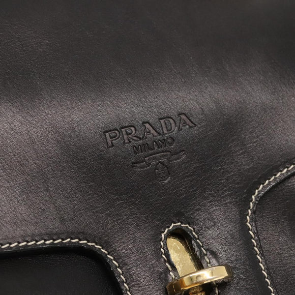 PRADA Shoulder Bag Leather Black Gold Auth KD552V