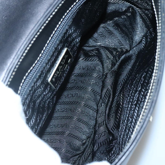 PRADA Shoulder Bag Leather Black Gold Auth KD552V