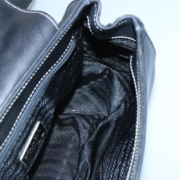 PRADA Shoulder Bag Leather Black Gold Auth KD552V