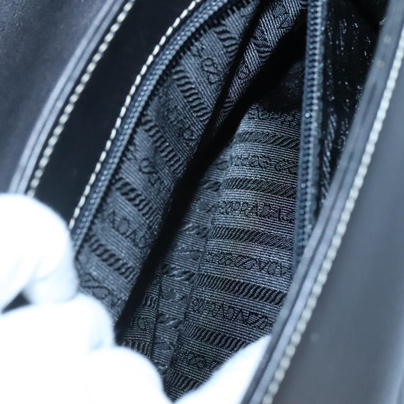 PRADA Shoulder Bag Leather Black Gold Auth KD552V