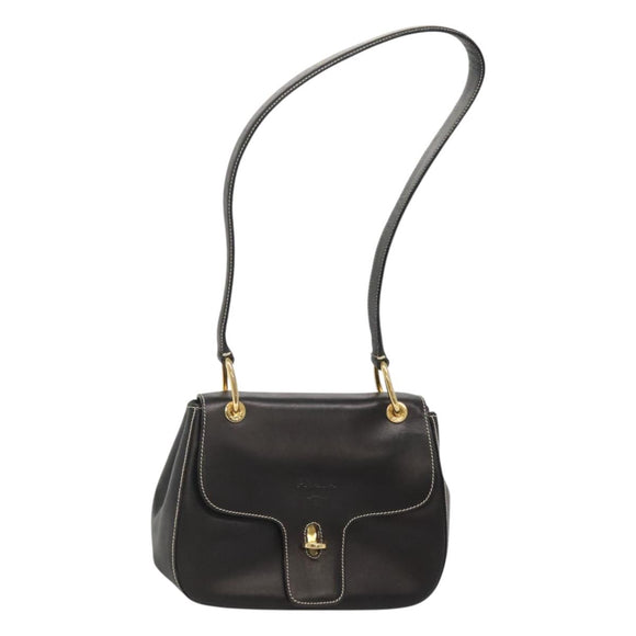 PRADA Shoulder Bag Leather Black Gold Auth KD552V