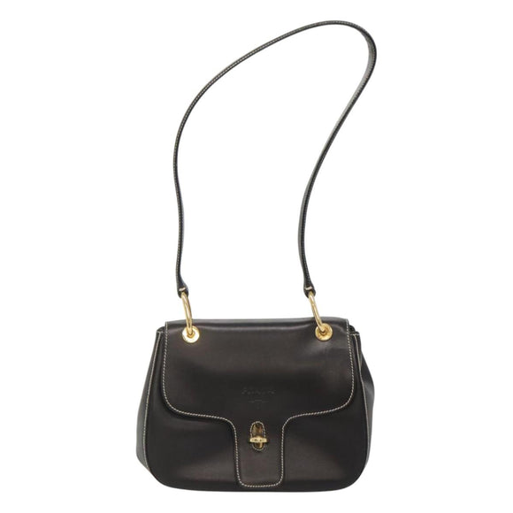 PRADA Shoulder Bag Leather Black Gold Auth KD552V