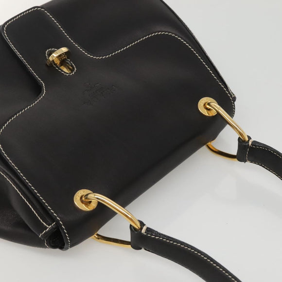 PRADA Shoulder Bag Leather Black Gold Auth KD552V