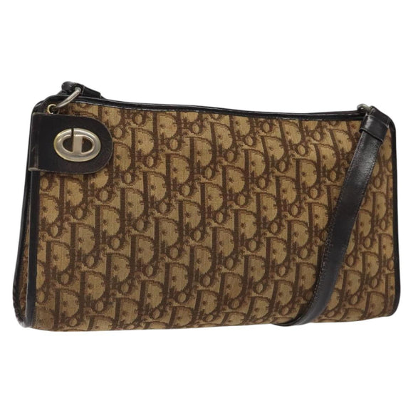 Christian Dior Trotter Canvas Shoulder Bag Brown Gold Auth KD554