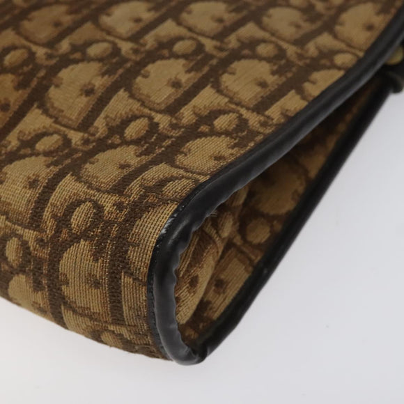 Christian Dior Trotter Canvas Shoulder Bag Brown Gold Auth KD554