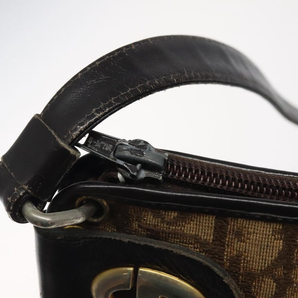 Christian Dior Trotter Canvas Shoulder Bag Brown Gold Auth KD554