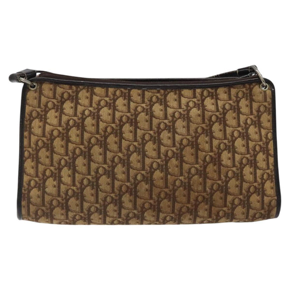 Christian Dior Trotter Canvas Shoulder Bag Brown Gold Auth KD554