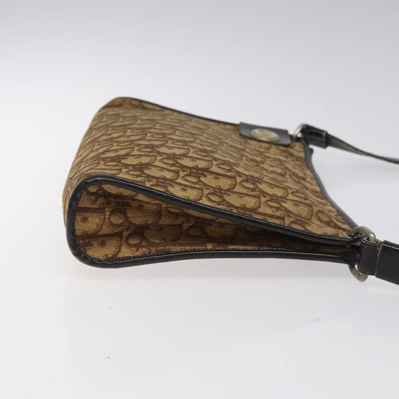 Christian Dior Trotter Canvas Shoulder Bag Brown Gold Auth KD554