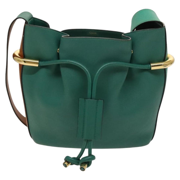 Chloe Emma Shoulder Bag Leather Green Gold Auth KD559