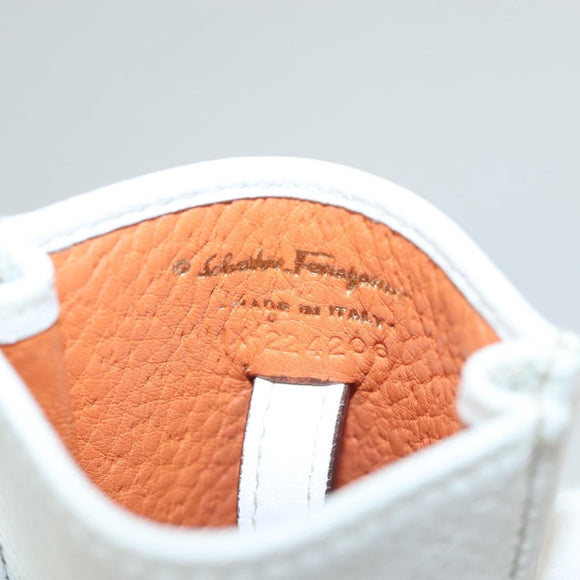 Salvatore Ferragamo Gancini Pouch Leather White Auth KD566