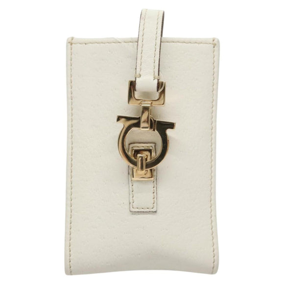 Salvatore Ferragamo Gancini Pouch Leather White Auth KD566