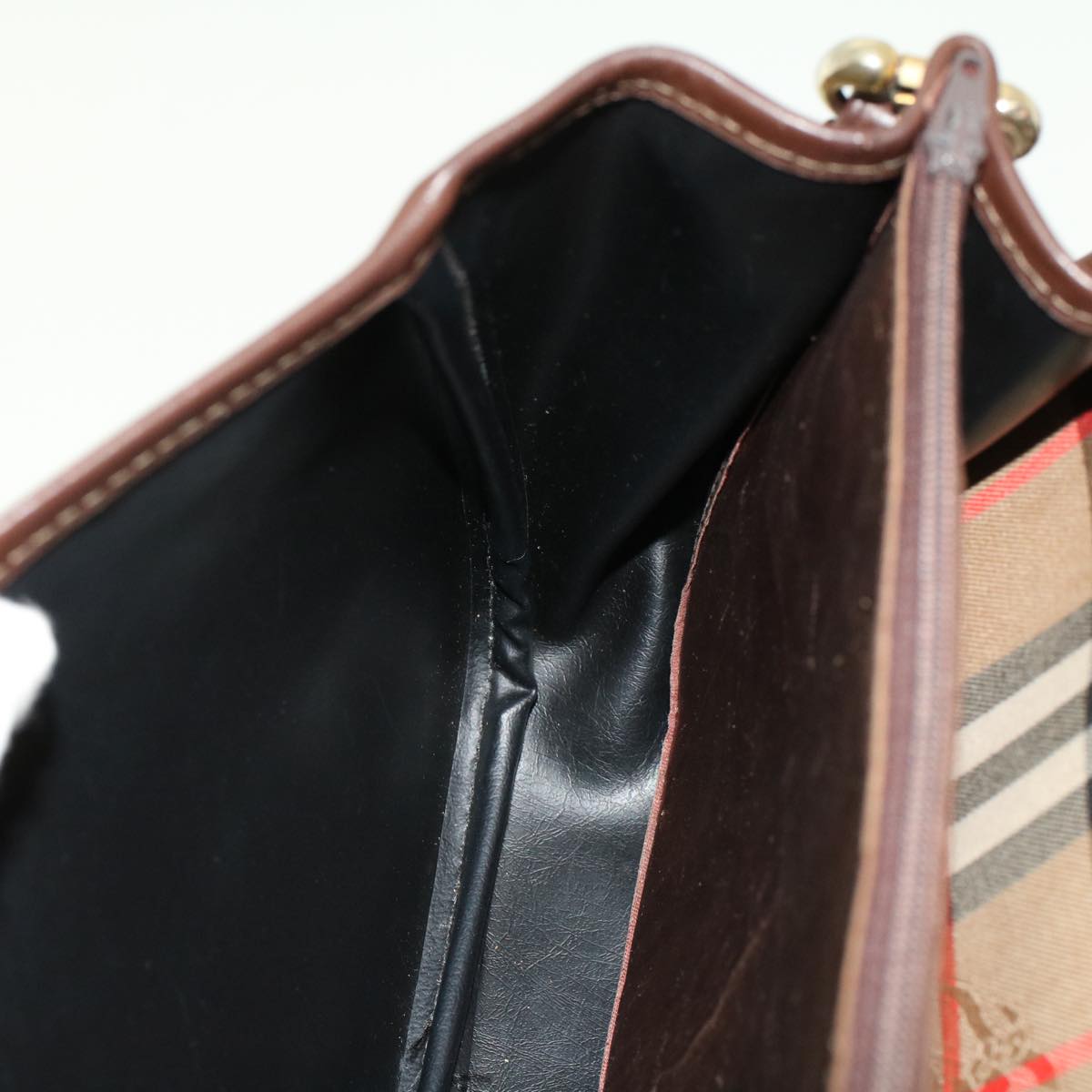 Burberrys Nova Check Shoulder Bag Nylon Leather Beige Auth ki3145