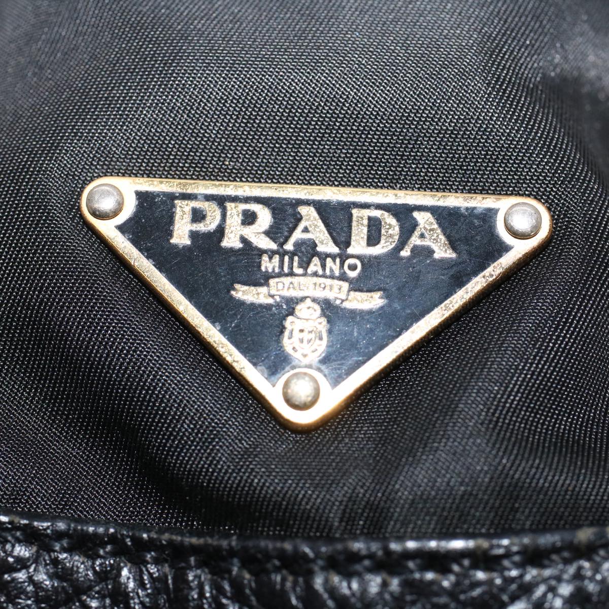 PRADA Hand Bag Nylon Leather Black Auth ki3155