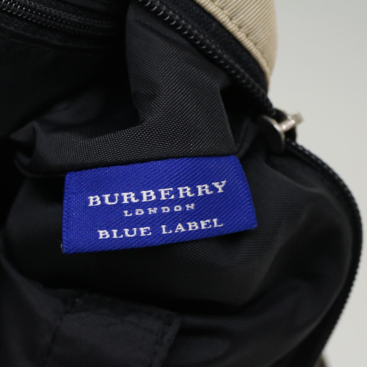 BURBERRY Nova Check Blue Label Shoulder Bag Nylon Beige Black Auth ki3219