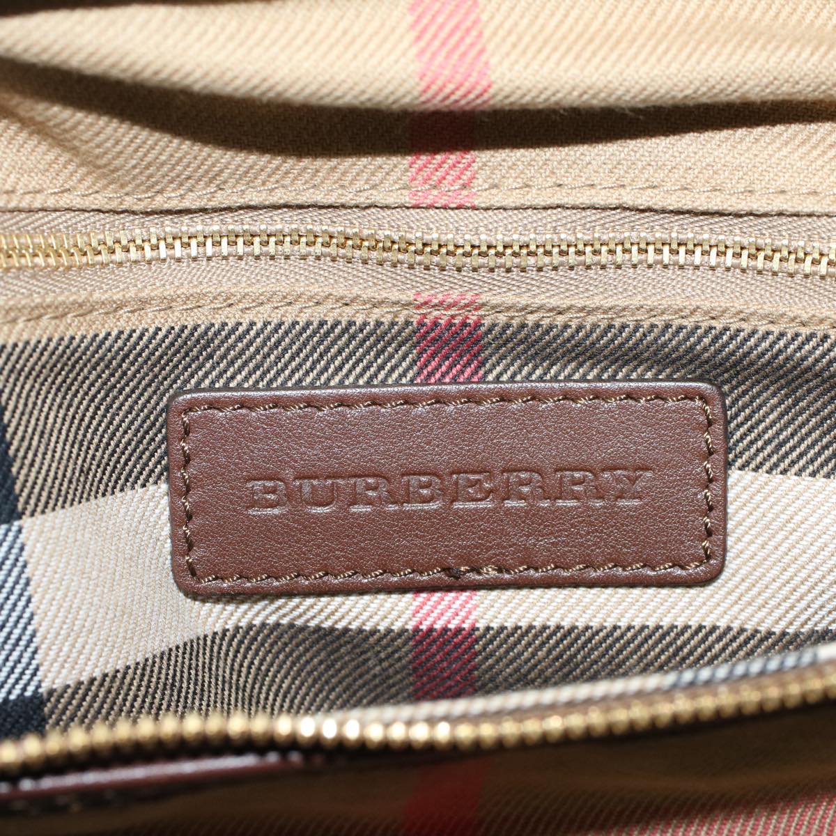 BURBERRY Nova Check Tote Bag Leather Canvas Brown Beige Auth ki3235