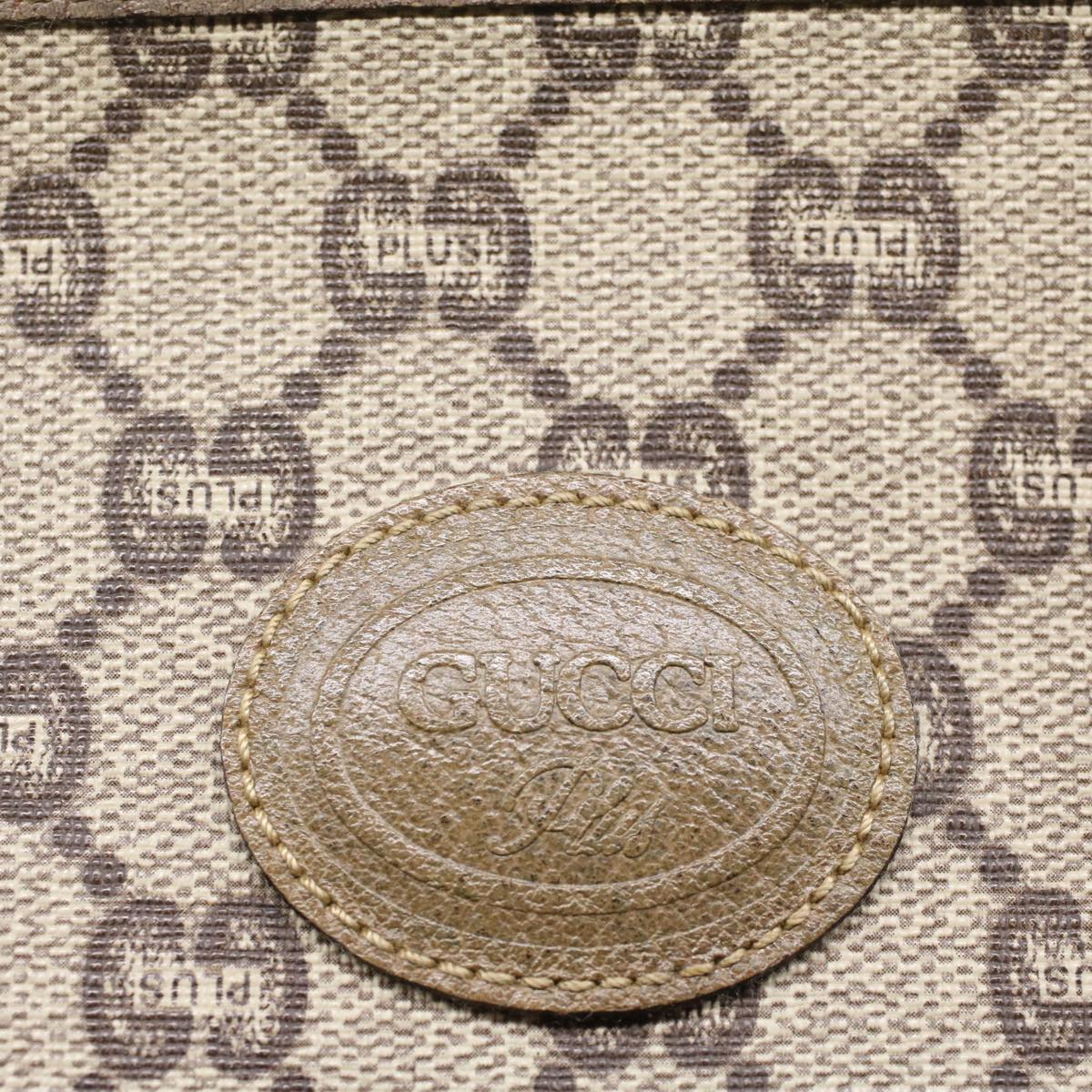 GUCCI GG PLUS Canvas Clutch Bag PVC Leather Beige Auth ki3327