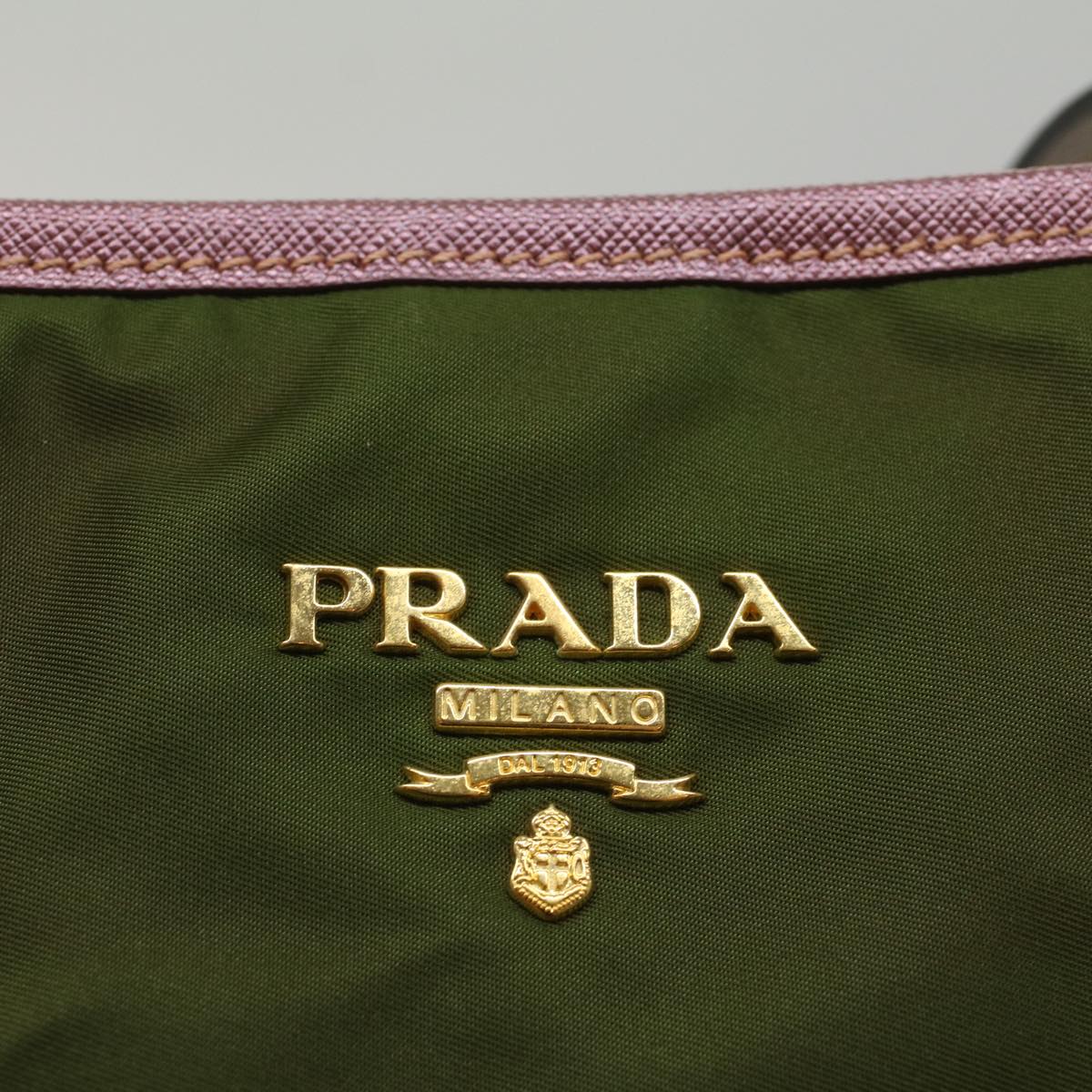 PRADA Tote Bag Nylon Leather Khaki Auth ki3338